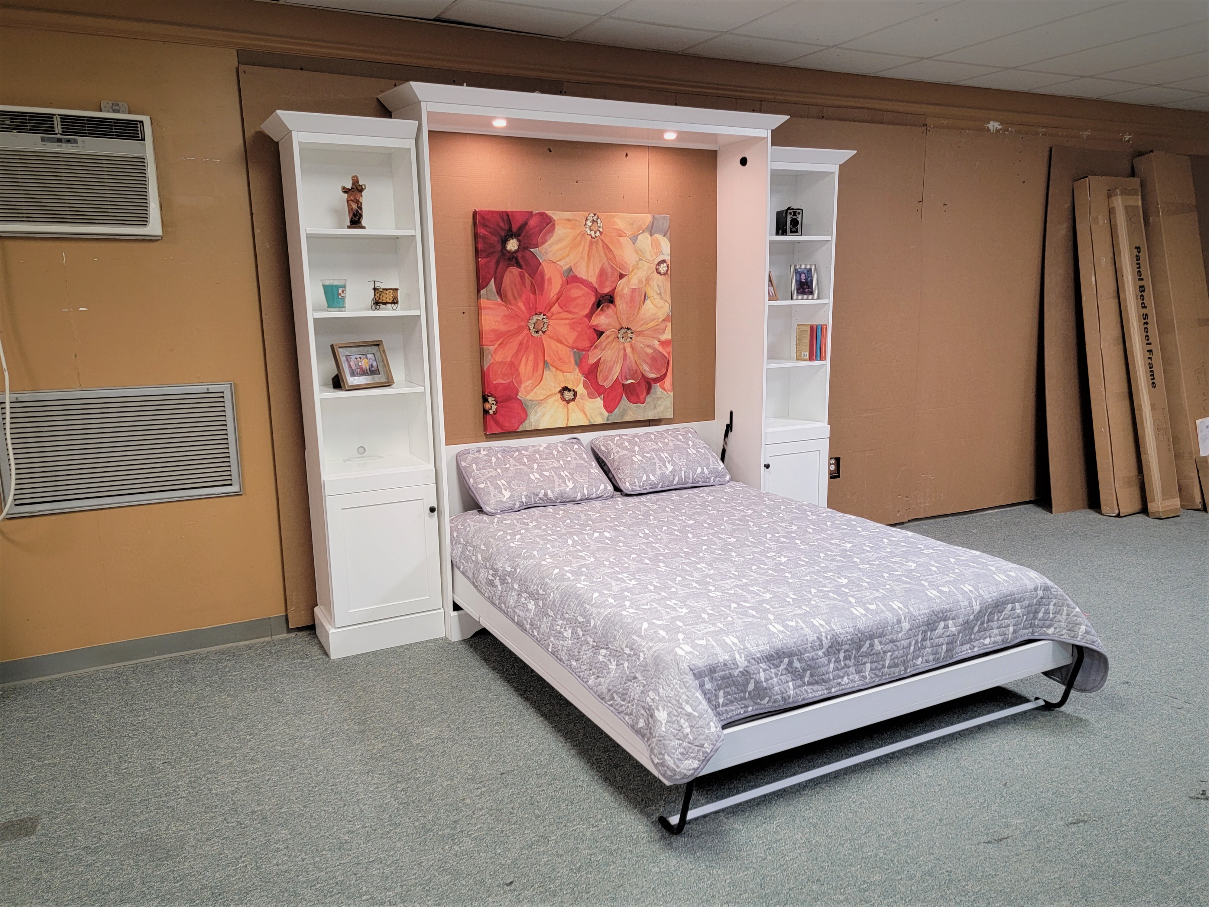 Shaker Murphy bed shown with bed down