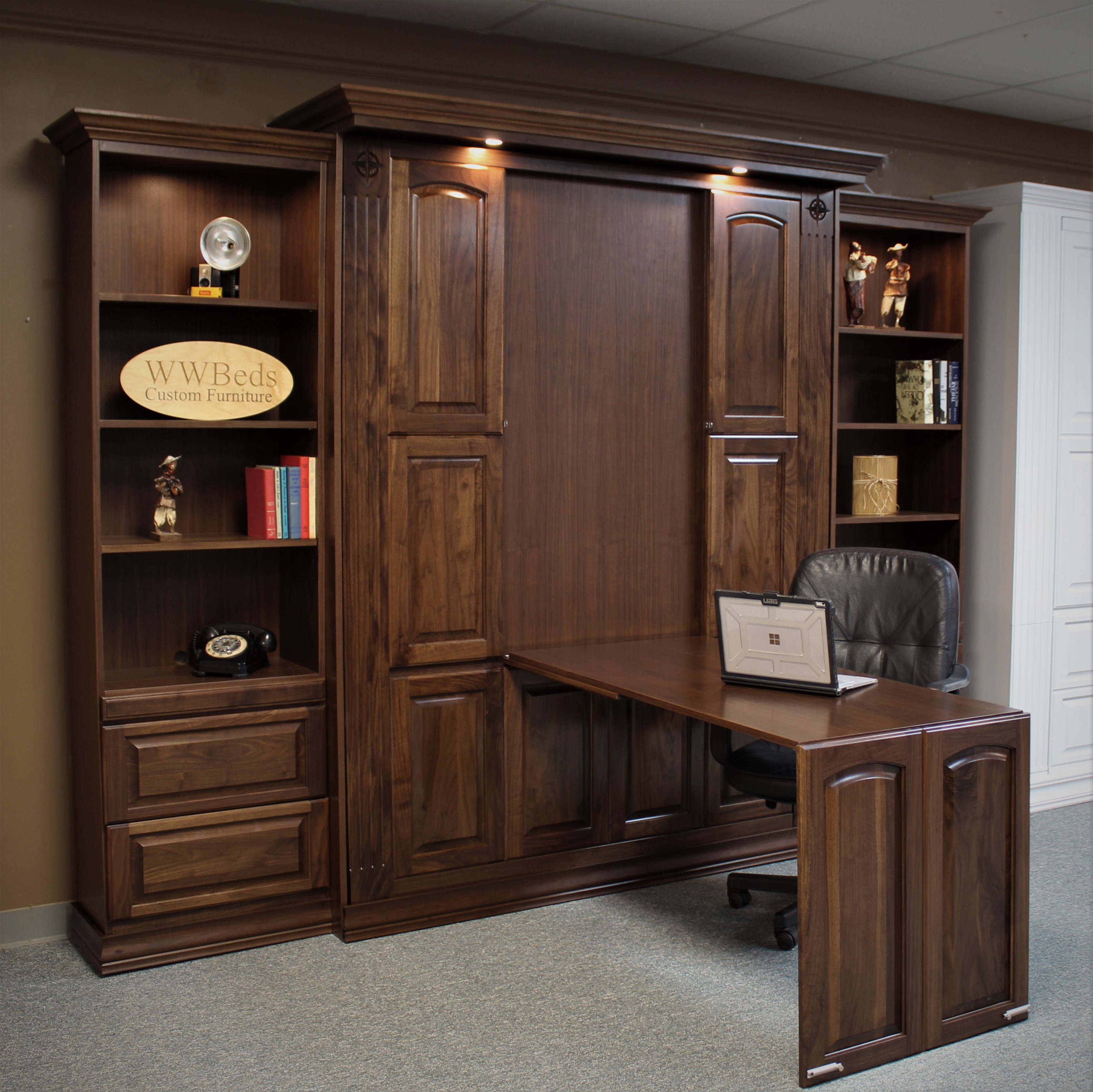 Walnut Smithsonian Side View of Desk Shown Down
