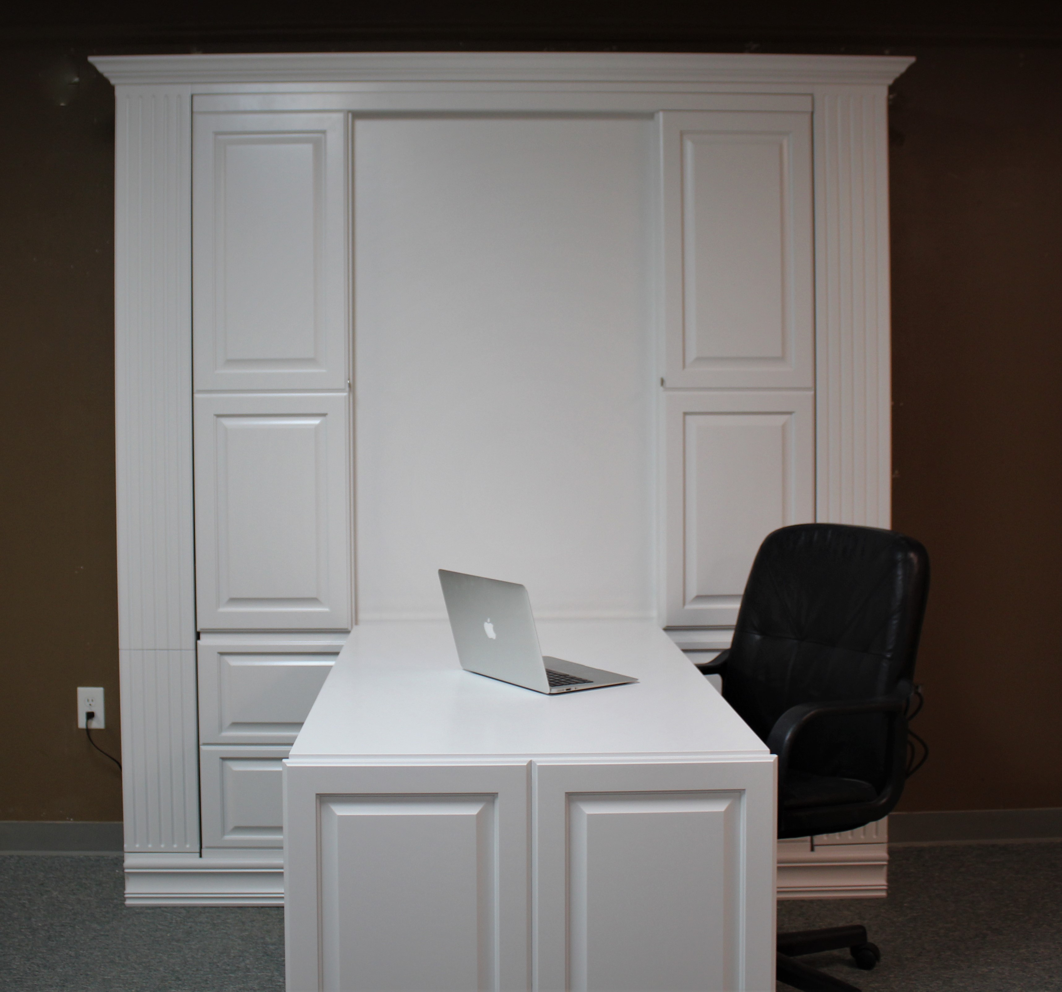 Smithsonian Murphy Bed Front View of Desk Shown Down