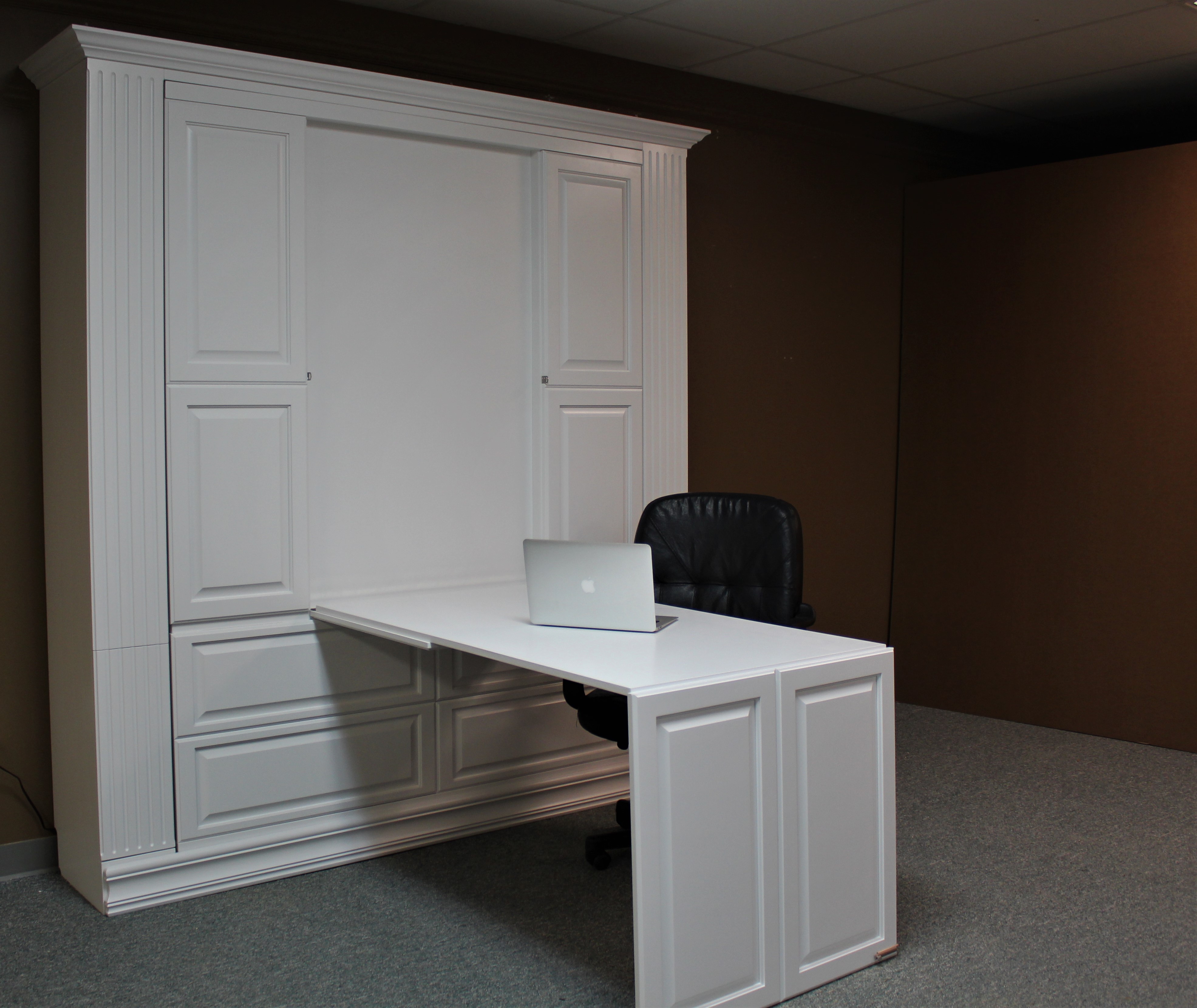 Smithsonian Murphy Bed Side View of Desk Shown Down