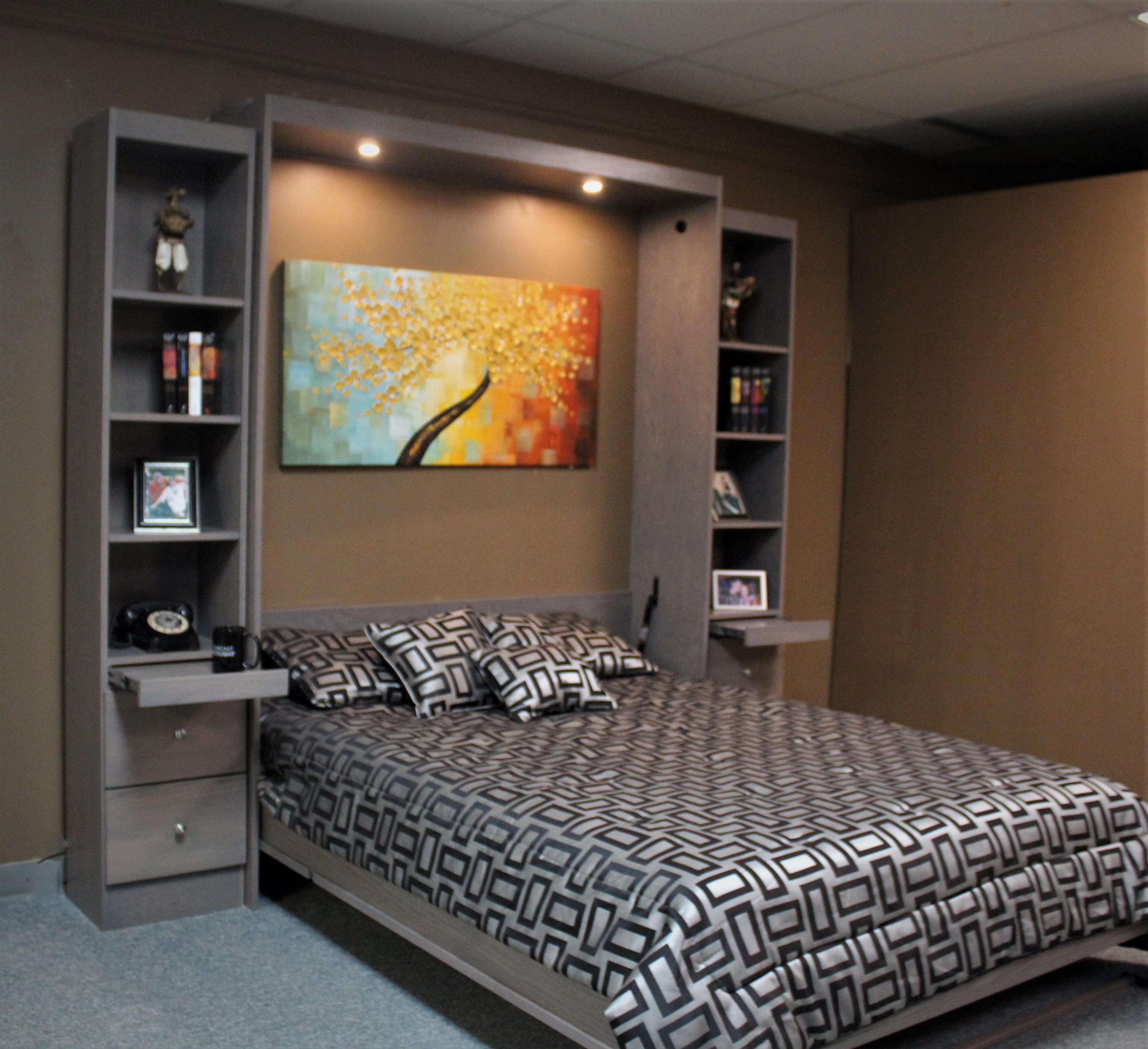 Craftsman Murphy Bed Side View of Bed Shown Open